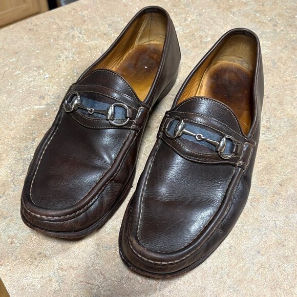 Authentic Gucci Mens Brown Leather Horsebit Loafers Size 9.5 D Made In Italy - Picture 4 of 16